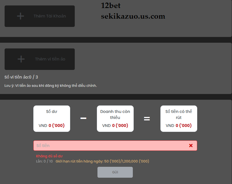 Nhập thông tin rút tiền 12bet